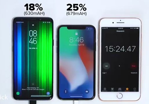 فیلم مقایسه سرعت شارژ شدن گوشی‌های گلکسی S9 و آیفون X