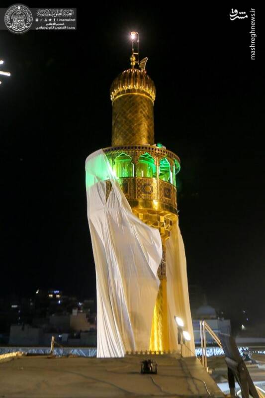 عکس/ ترمیم گلدسته حرم امام علی(ع)