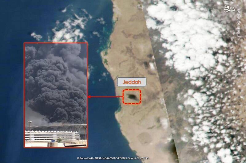 تصویر ماهواره‌ای از دود آتش‌سوزی ایستگاه قطار در جده
