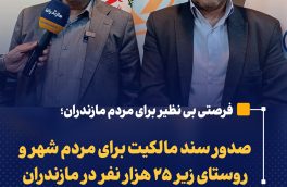 صدور سند مالکیت برای مردم شهر و روستای زیر ۲۵ هزار نفر در مازندران