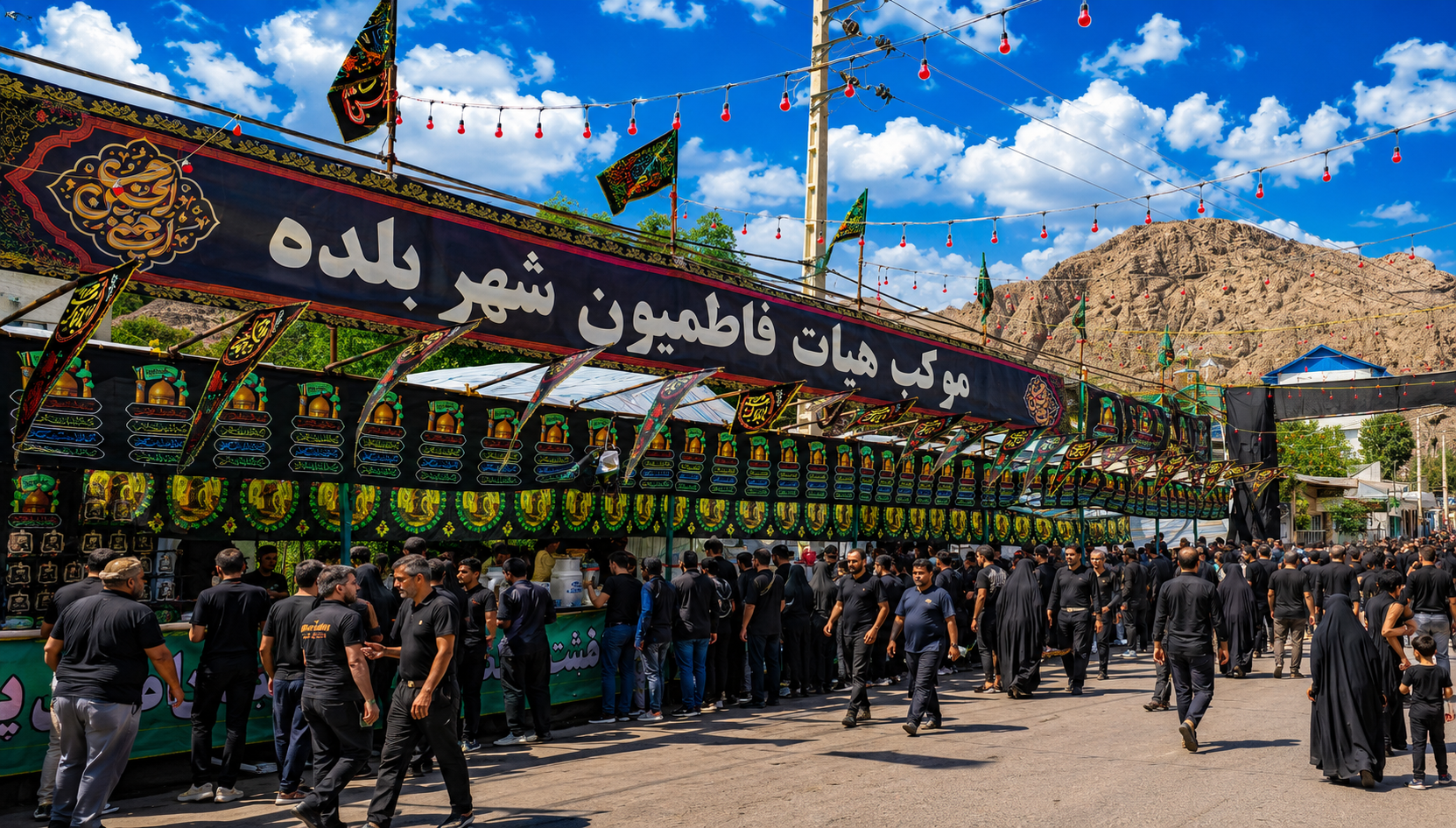 پذیرایی متفاوت و باشکوه از عزاداران حسینی با ۱۴ طعم چای و شربت در بلده